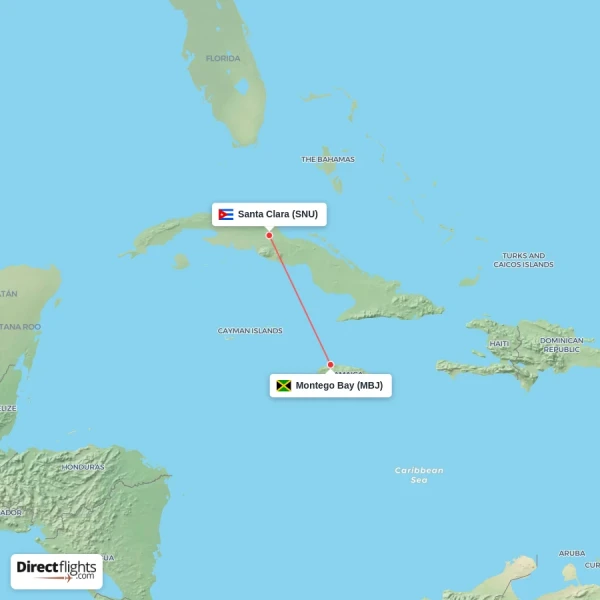 Montego Bay - Santa Clara direct flight map