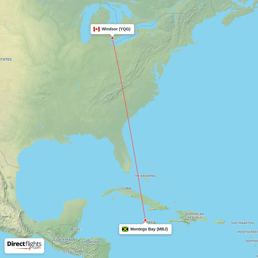 MBJ - YQG route map