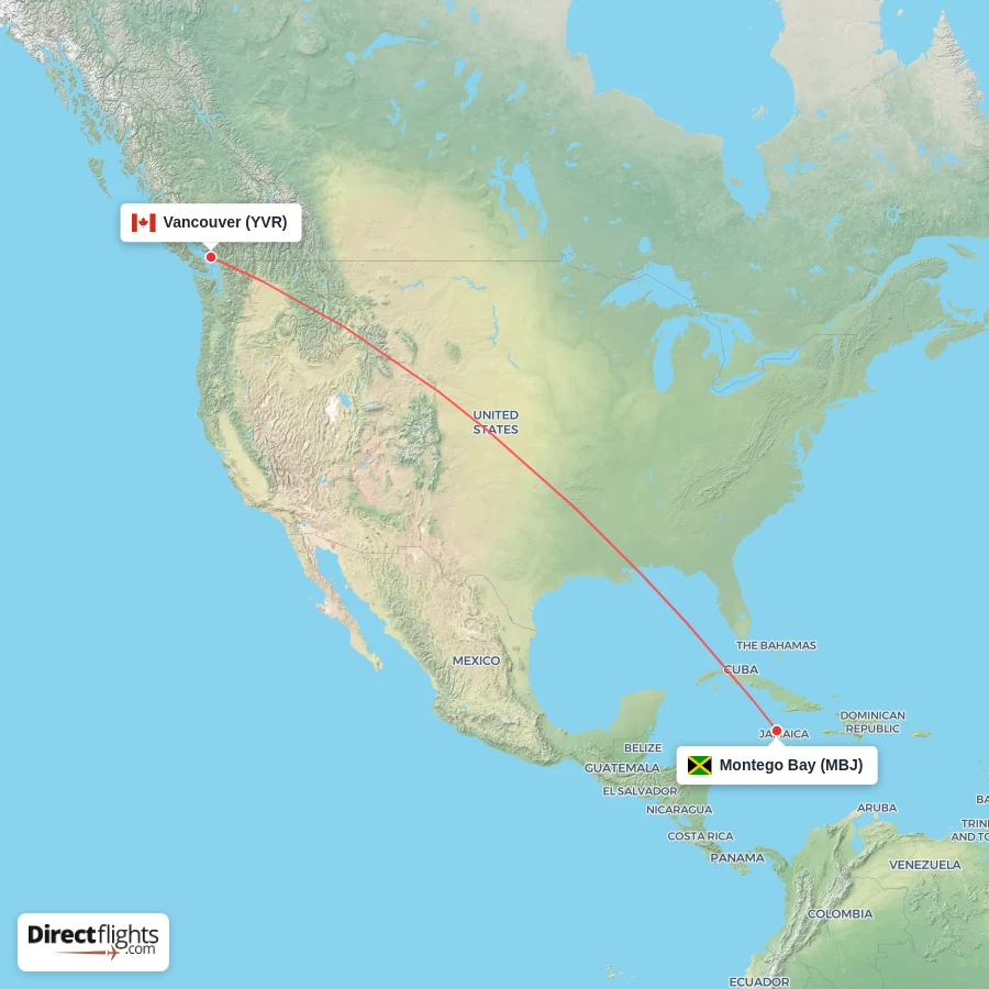 MBJ - YVR route map