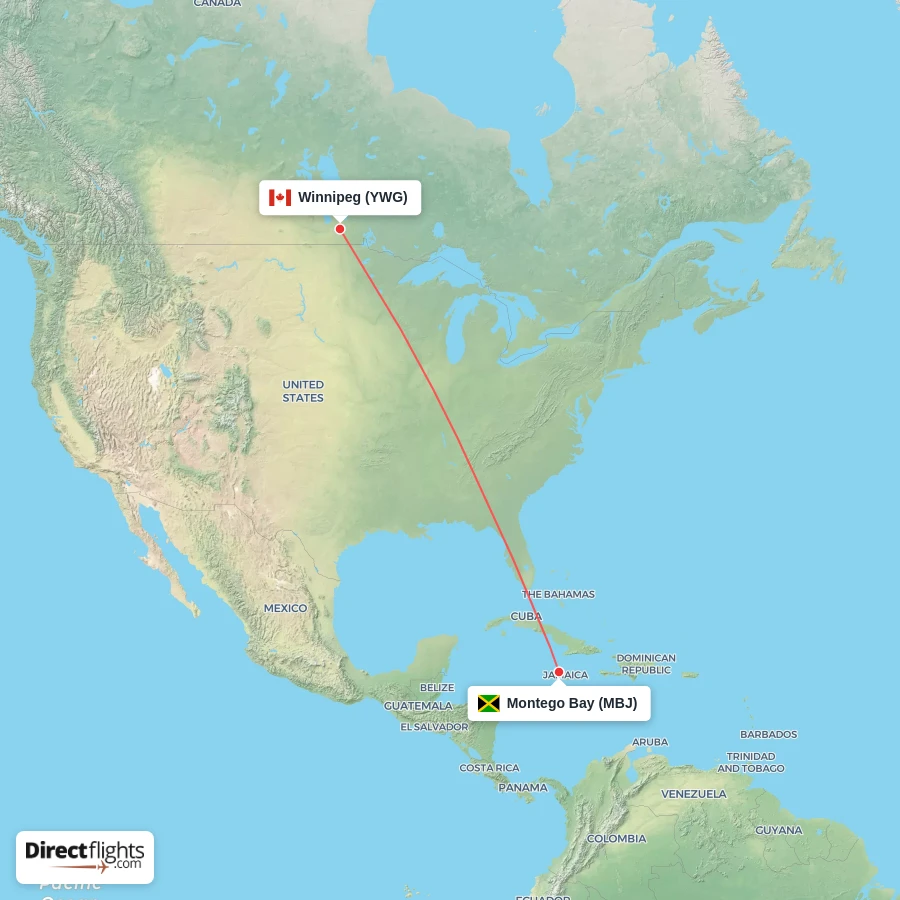 MBJ - YWG route map
