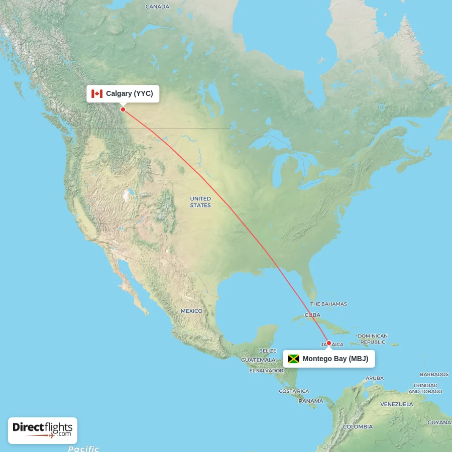 MBJ - YYC route map