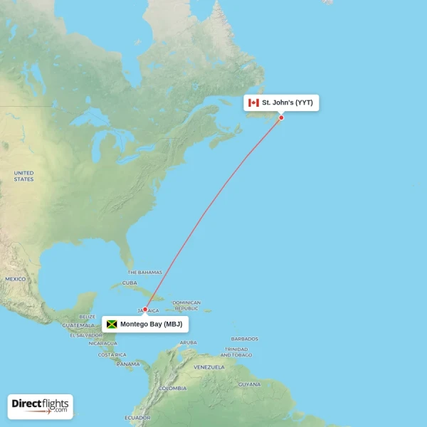 Montego Bay - St. John's direct flight map