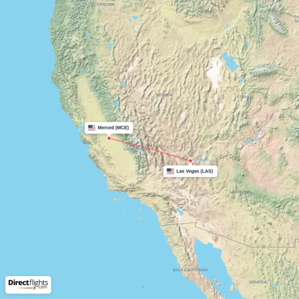 Merced - Las Vegas direct flight map