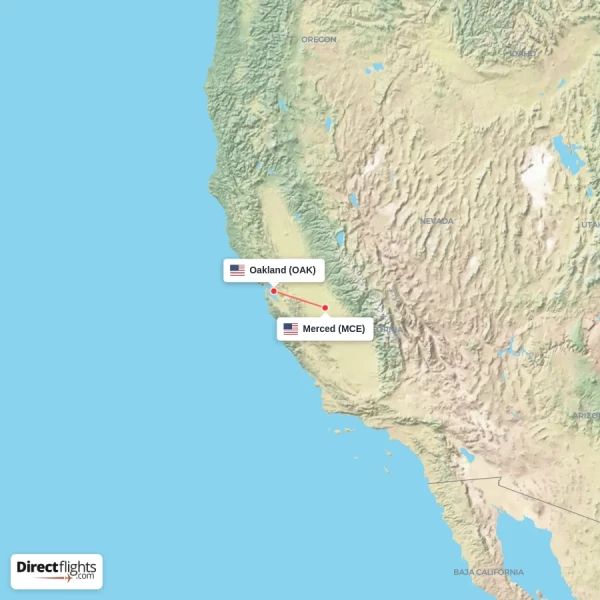 Merced - Oakland direct flight map