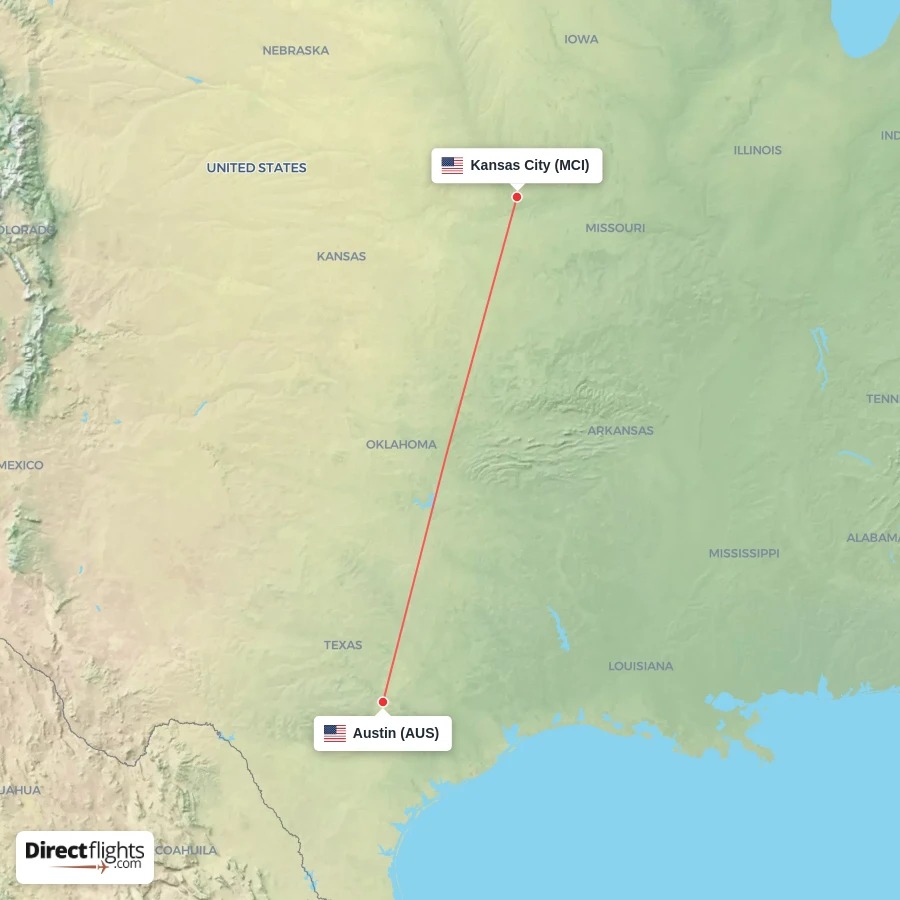 MCI - AUS route map