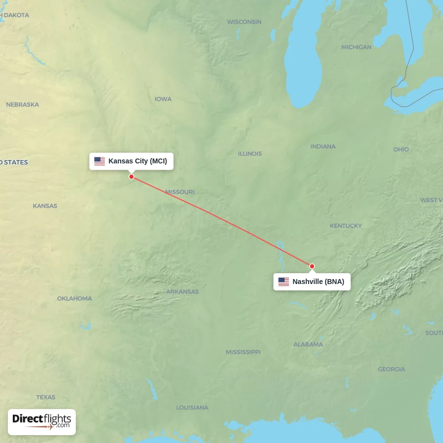 MCI - BNA route map