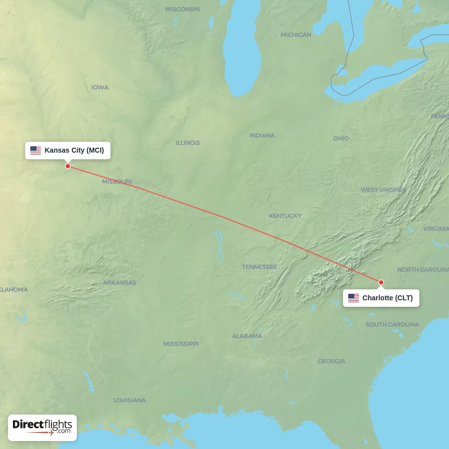 MCI - CLT route map