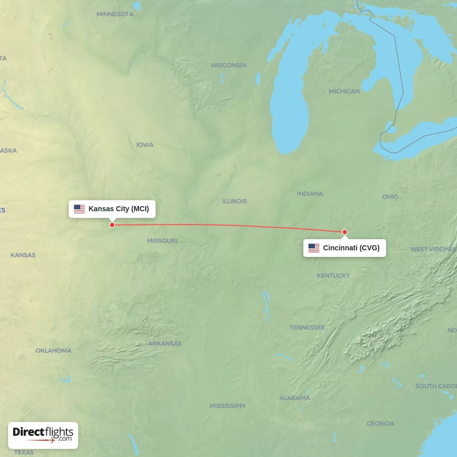 MCI - CVG route map