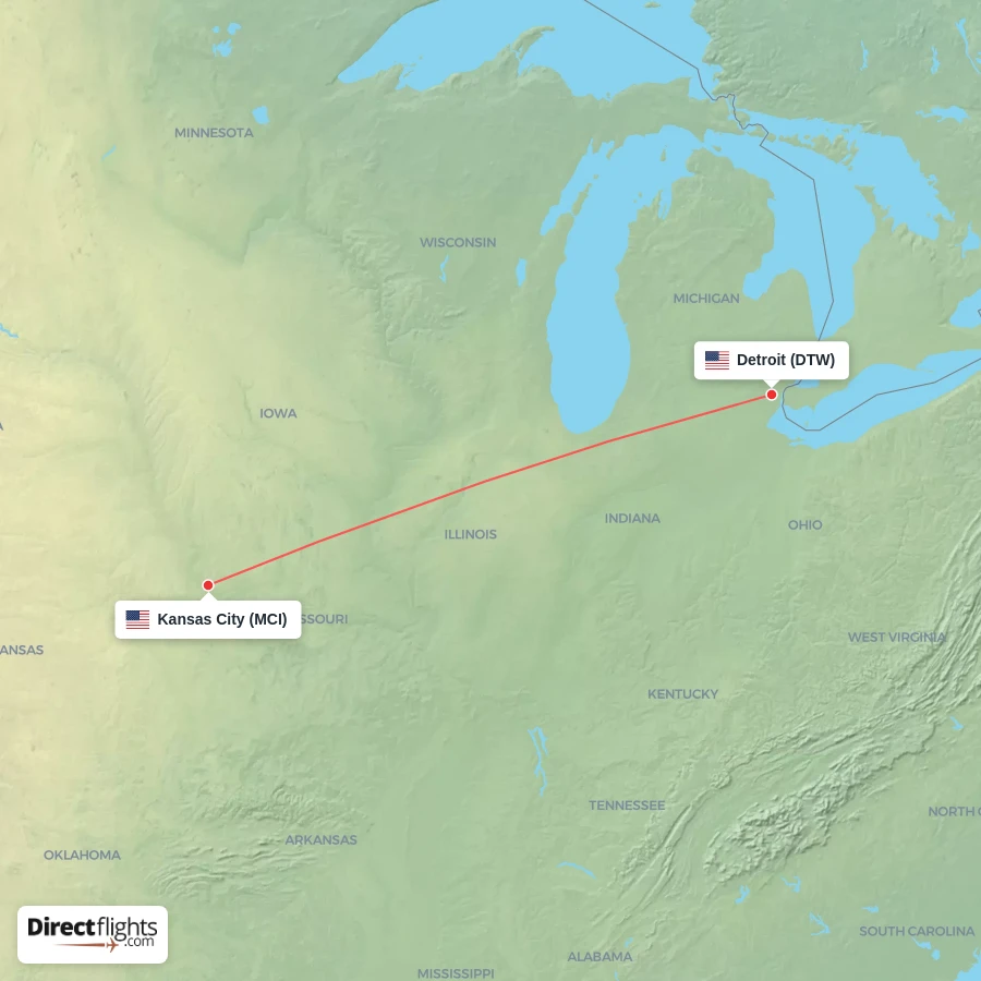 MCI - DTW route map