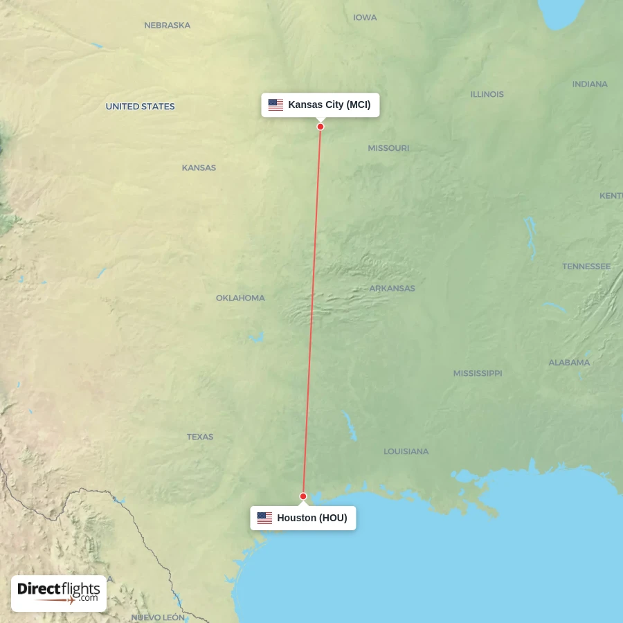 MCI - HOU route map
