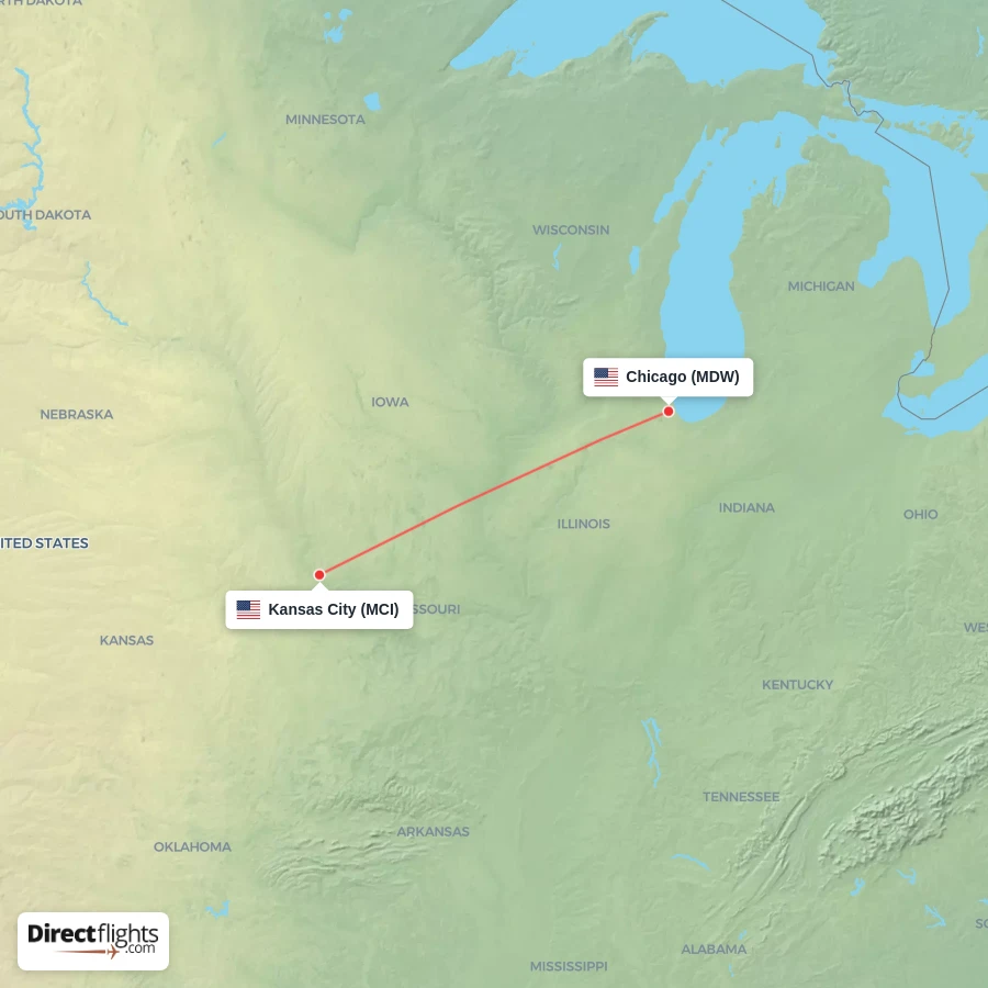MCI - MDW route map