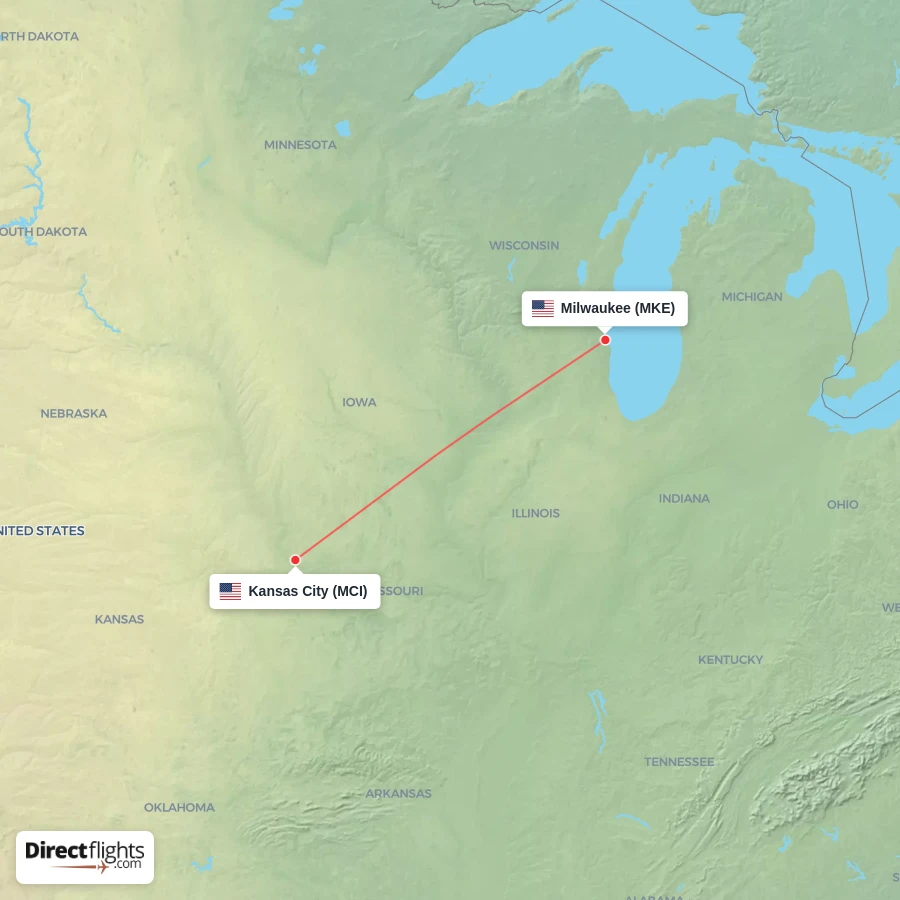 MCI - MKE route map