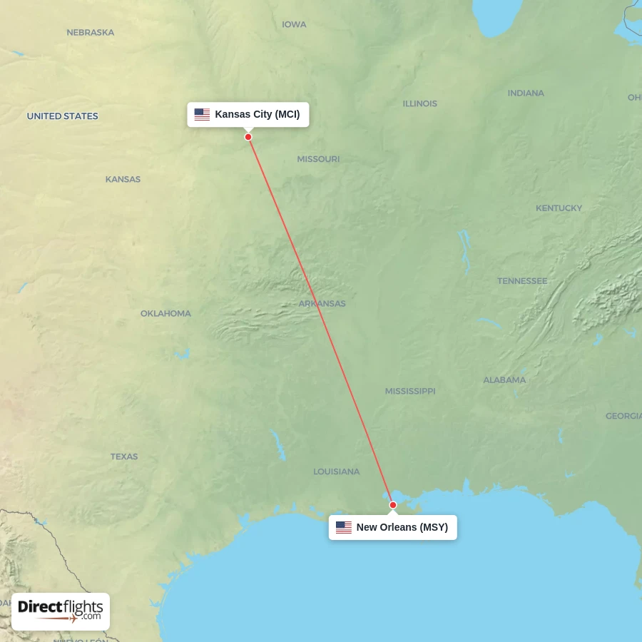 MCI - MSY route map