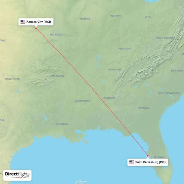 Kansas City - Saint Petersburg direct flight map