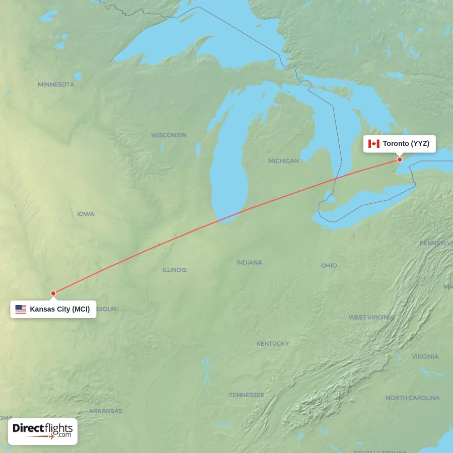 MCI - YYZ route map