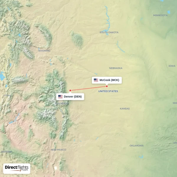 McCook - Denver direct flight map