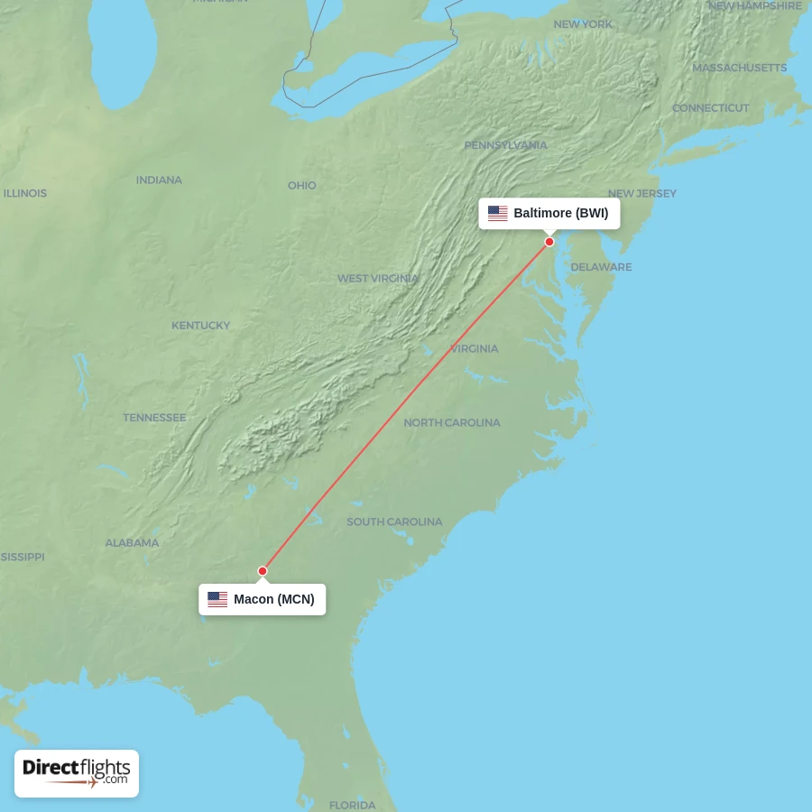 MCN - BWI route map