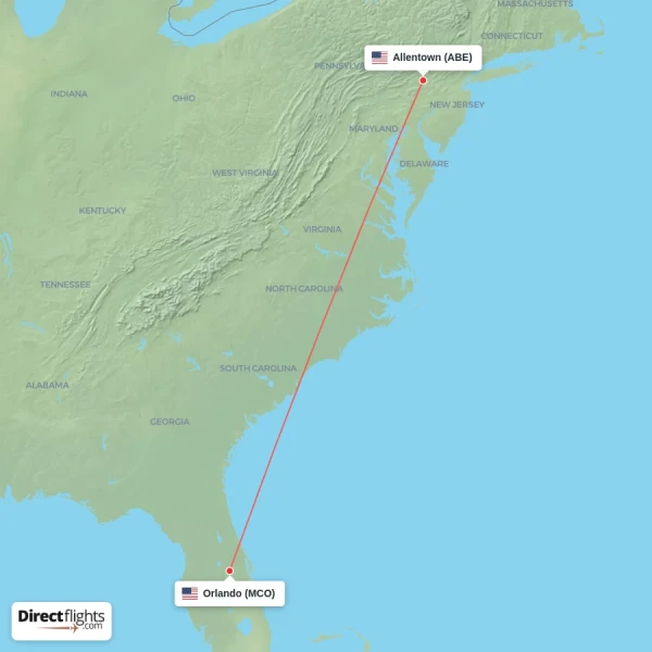 Orlando - Allentown direct flight map