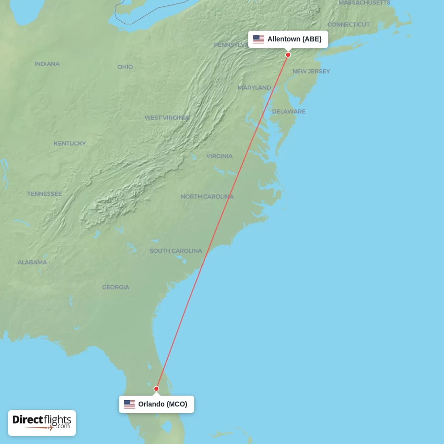 MCO - ABE route map