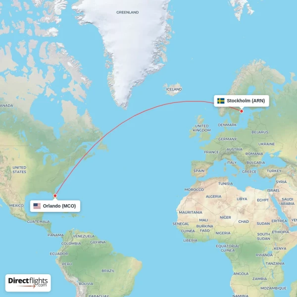 Orlando - Stockholm direct flight map