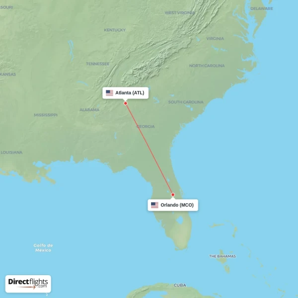 Orlando - Atlanta direct flight map