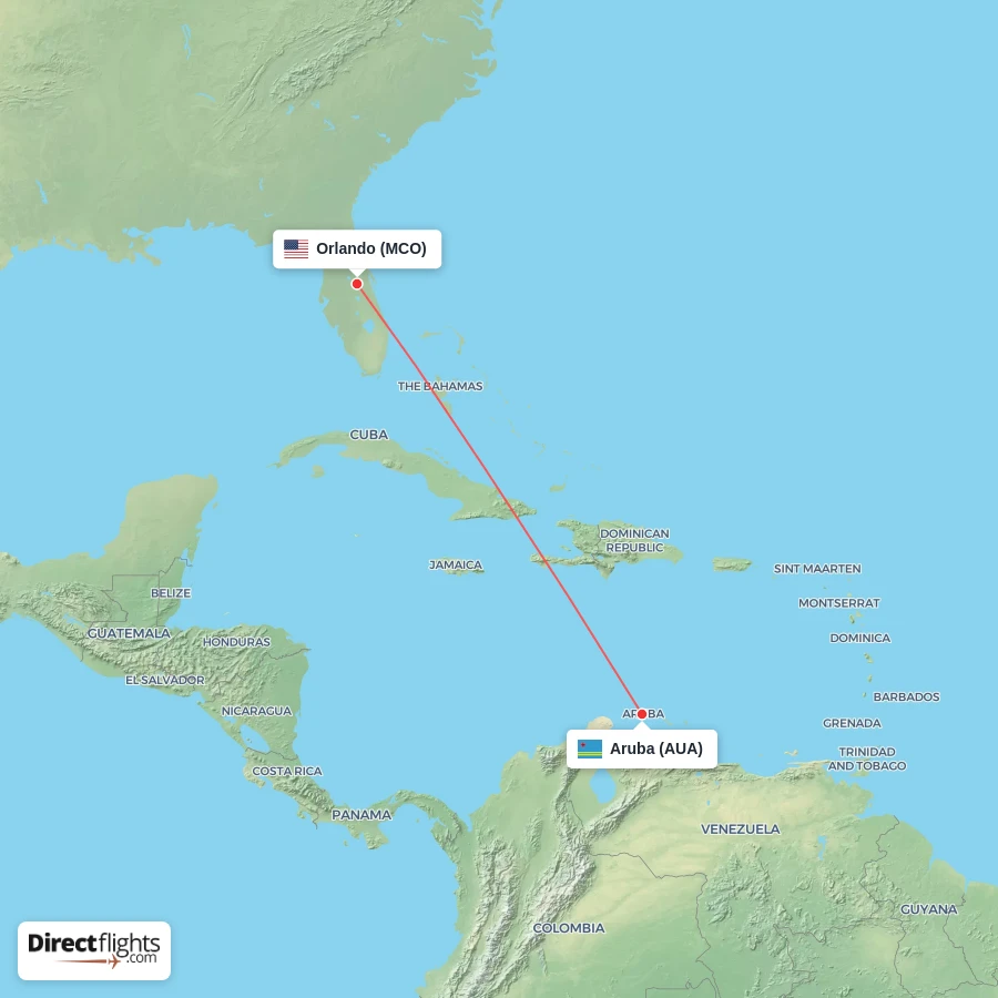 MCO - AUA route map