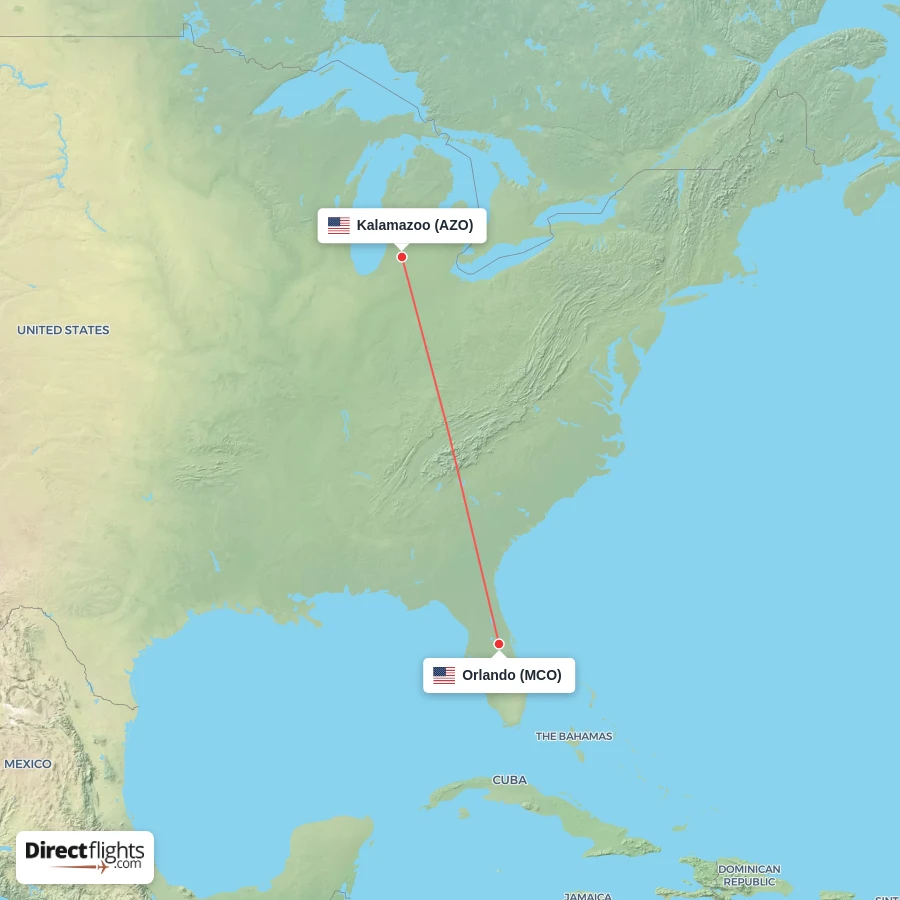 MCO - AZO route map