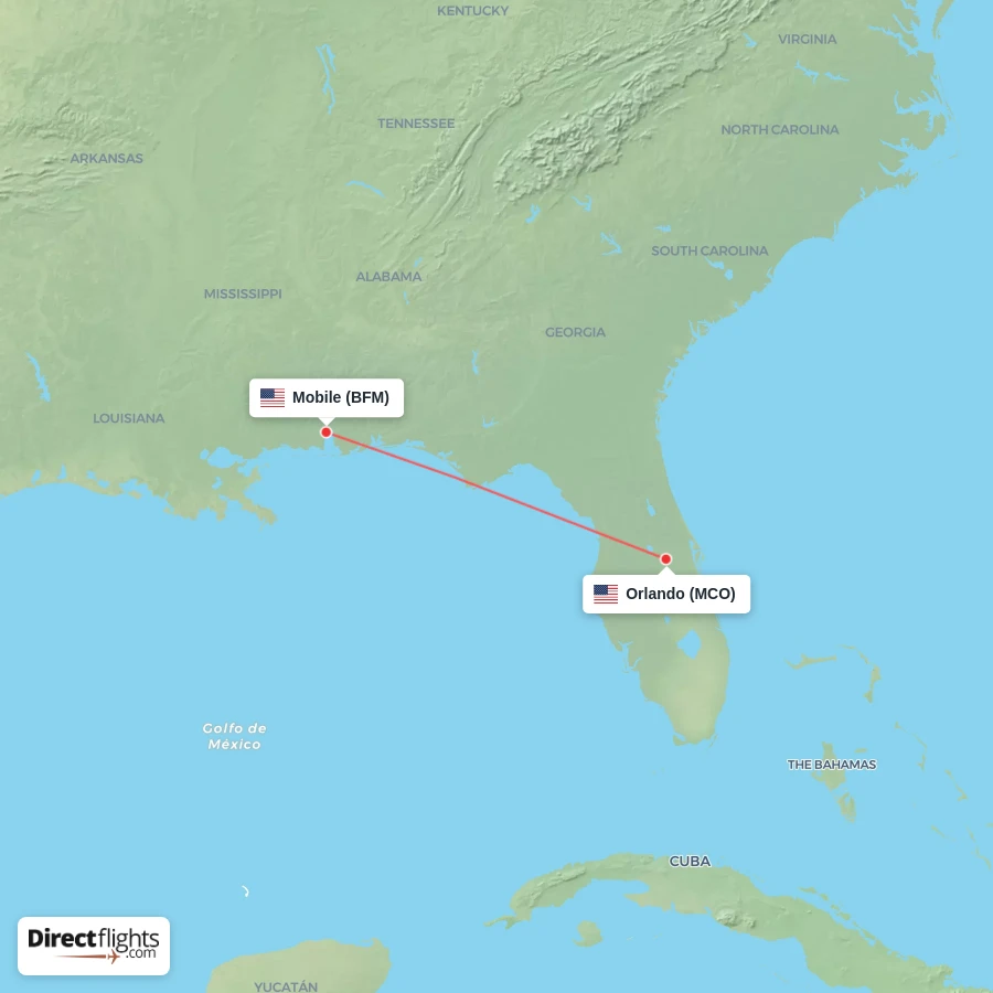 MCO - BFM route map