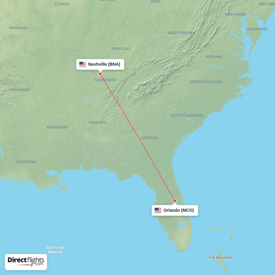 MCO - BNA route map