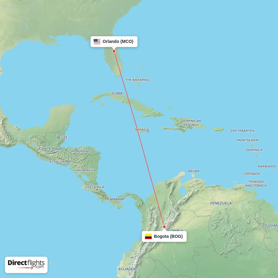 MCO - BOG route map