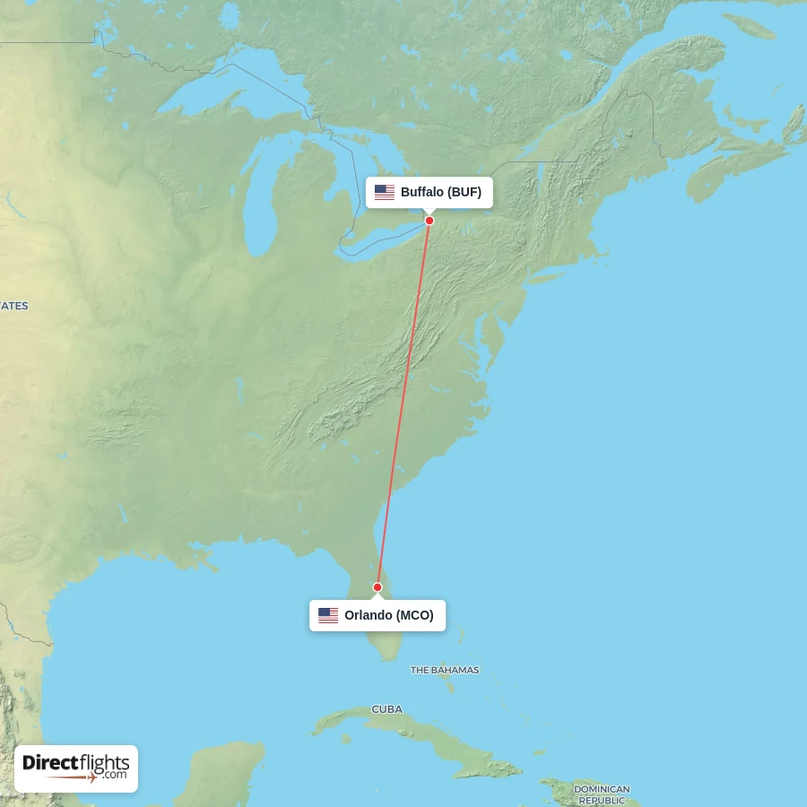 MCO - BUF route map