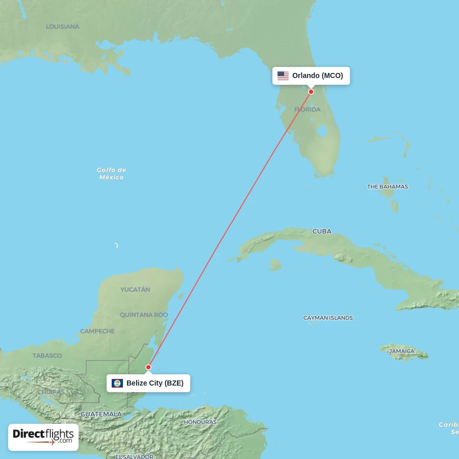 MCO - BZE route map
