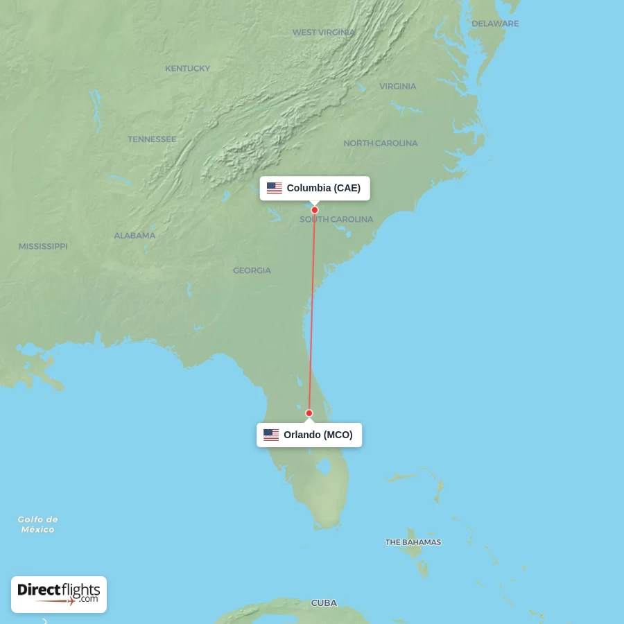 MCO - CAE route map