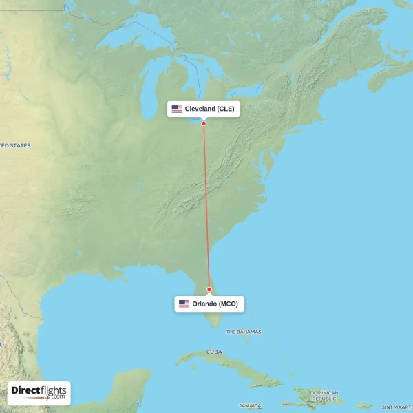 Orlando - Cleveland direct flight map
