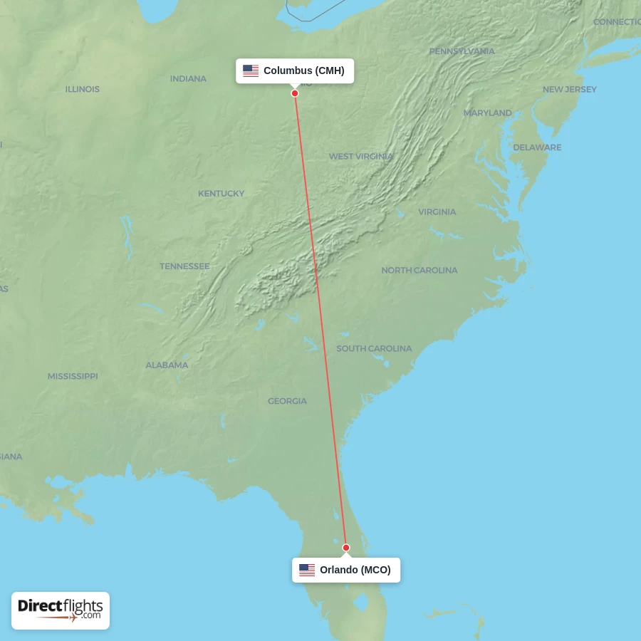 MCO - CMH route map