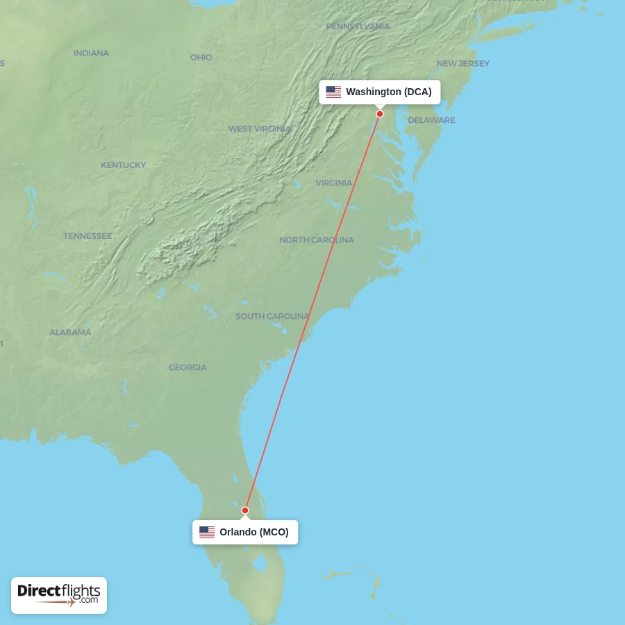 MCO - DCA route map