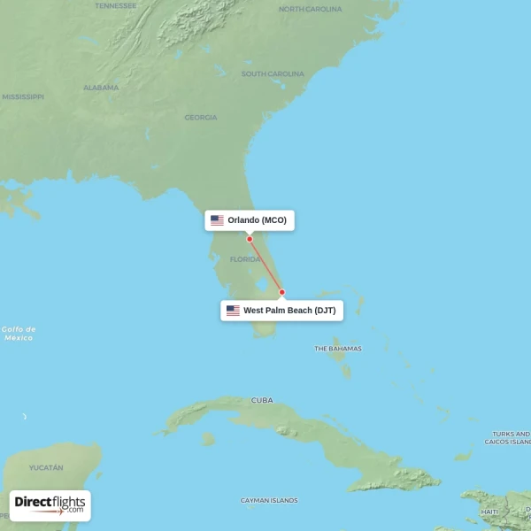 Orlando - West Palm Beach direct flight map