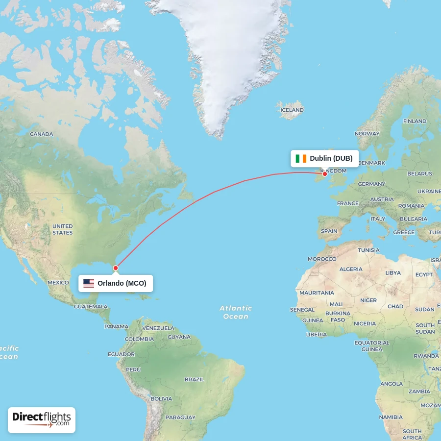 MCO - DUB route map