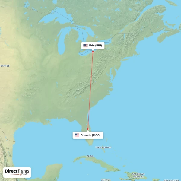 Orlando - Erie direct flight map