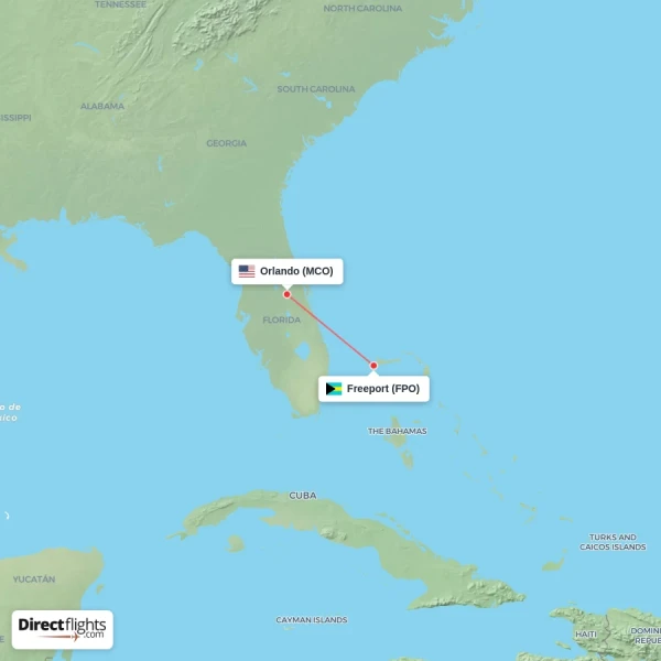 Orlando - Freeport direct flight map