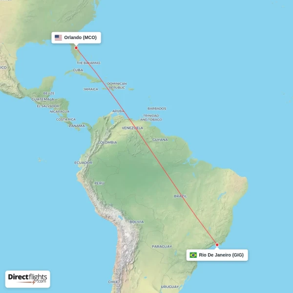 Orlando - Rio De Janeiro direct flight map
