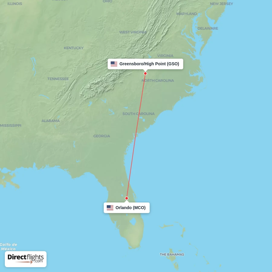 MCO - GSO route map