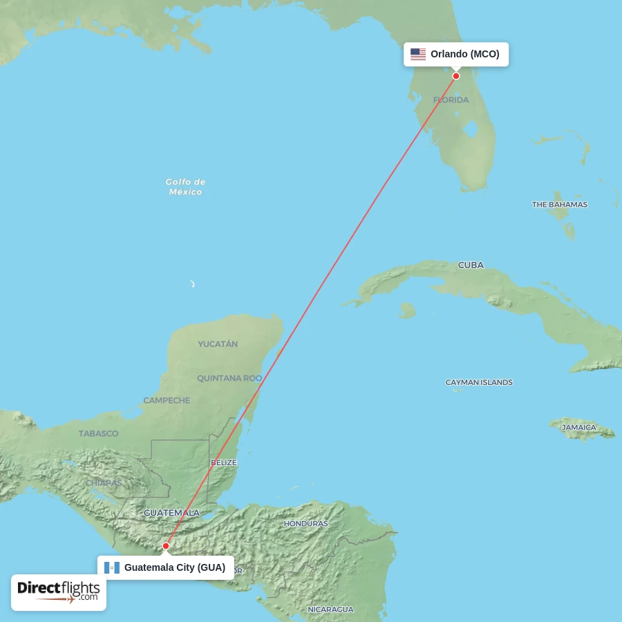 MCO - GUA route map