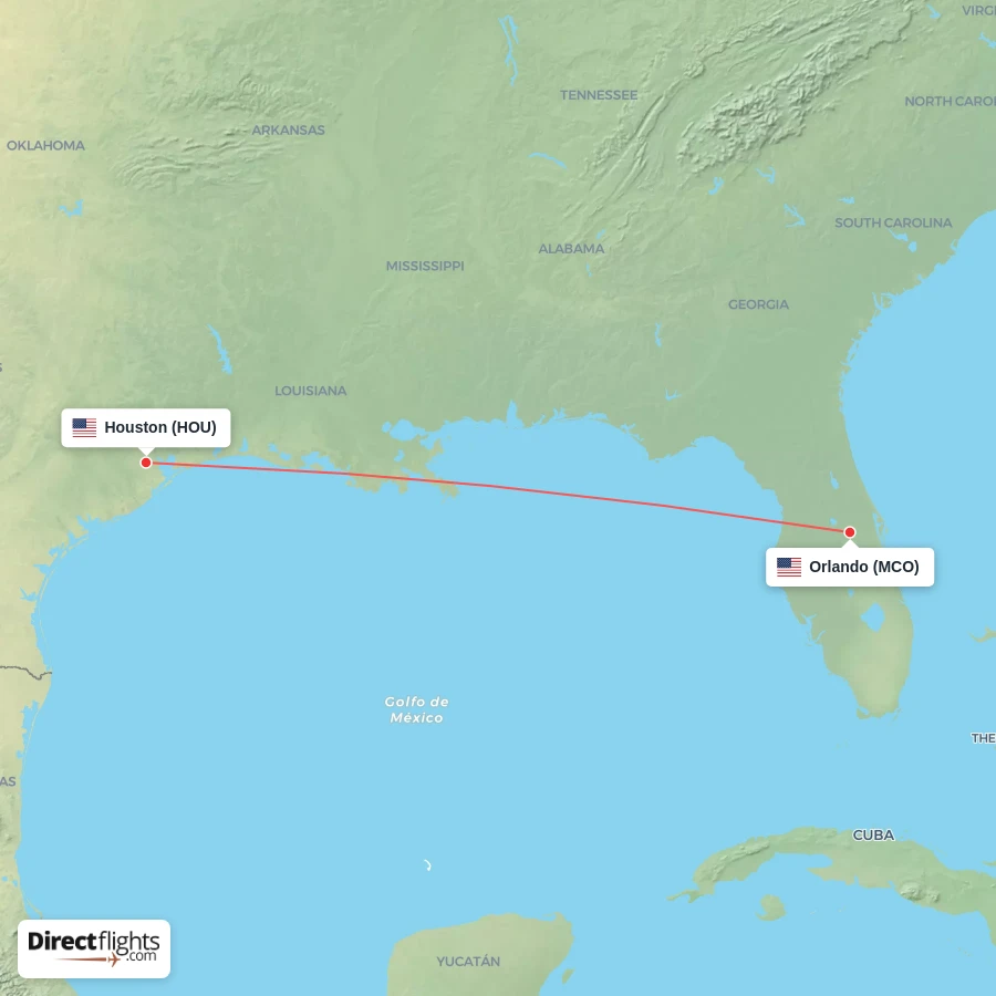MCO - HOU route map