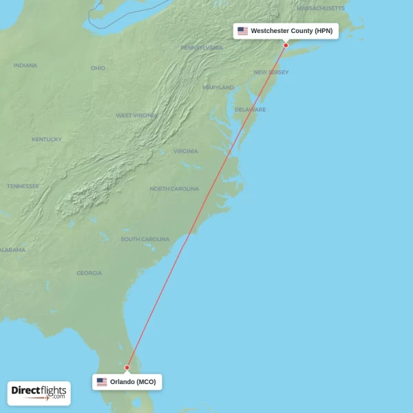 Orlando - Westchester County direct flight map