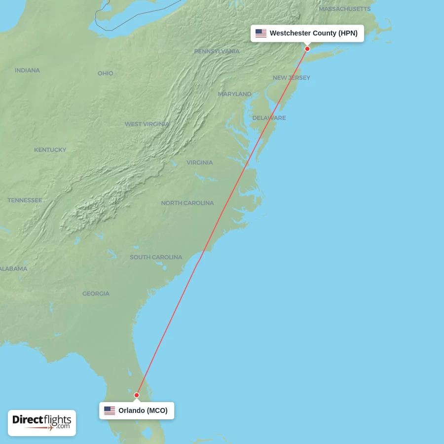 MCO - HPN route map