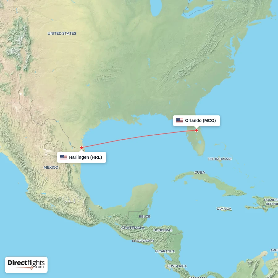 MCO - HRL route map