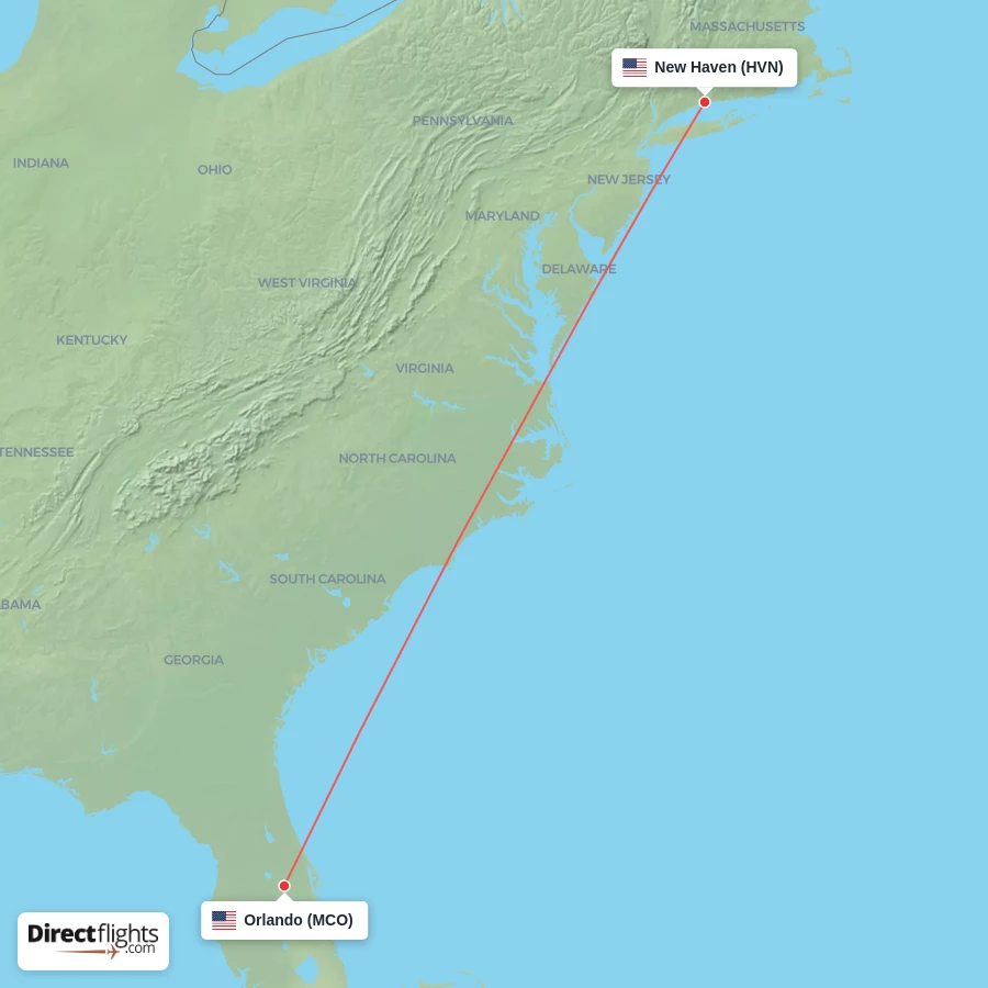 MCO - HVN route map