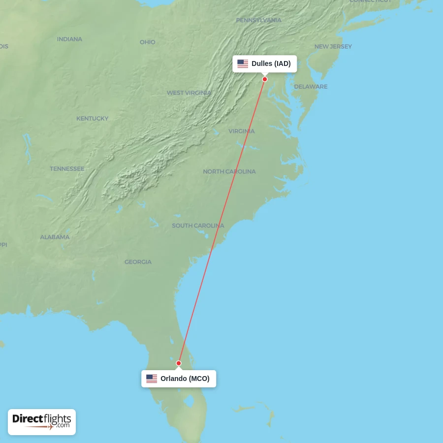 MCO - IAD route map