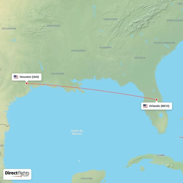 Orlando - Houston direct flight map